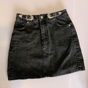 Black denim mini skirt